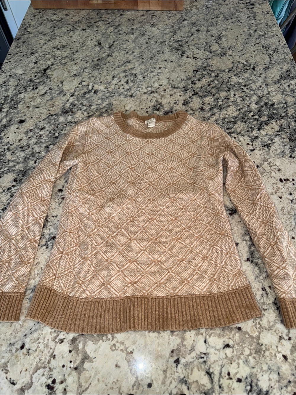 J Crew Diamond-Texture Crewneck Sweater in Camel-Vintage